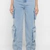 Woman Trousers Wide Leg Denim Cargo Jeans - Blue