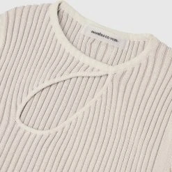 Woman Tops Keyhole Knitted Two Tone Top - Beige TOPS & T SHIRTS