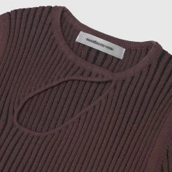 Woman Tops Keyhole Knitted Two Tone Top - Brown TOPS & T SHIRTS