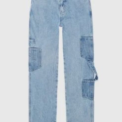 Woman Denim Denim Cargo Mom Jeans - Mid Blue