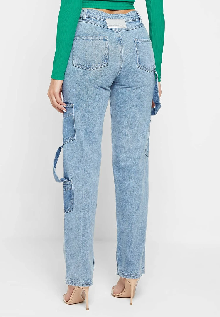 Woman Denim Denim Cargo Mom Jeans - Mid Blue
