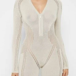 Woman Jumpsuits Knitted Contour Jumpsuit - Beige JUMPSUITS & PLAYSUITS