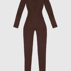 Woman Jumpsuits Knitted Contour Jumpsuit - Brown JUMPSUITS & PLAYSUITS