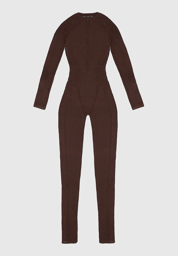 Woman Jumpsuits Knitted Contour Jumpsuit - Brown JUMPSUITS & PLAYSUITS