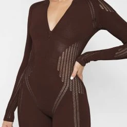 Woman Jumpsuits Knitted Contour Jumpsuit - Brown JUMPSUITS & PLAYSUITS