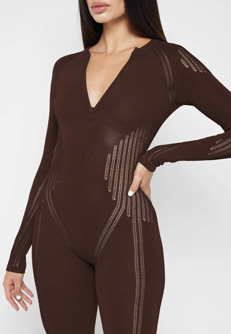 Woman Jumpsuits Knitted Contour Jumpsuit - Brown JUMPSUITS & PLAYSUITS