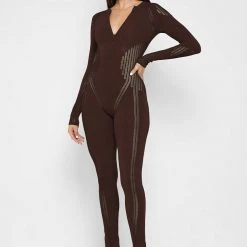 Woman Jumpsuits Knitted Contour Jumpsuit - Brown JUMPSUITS & PLAYSUITS