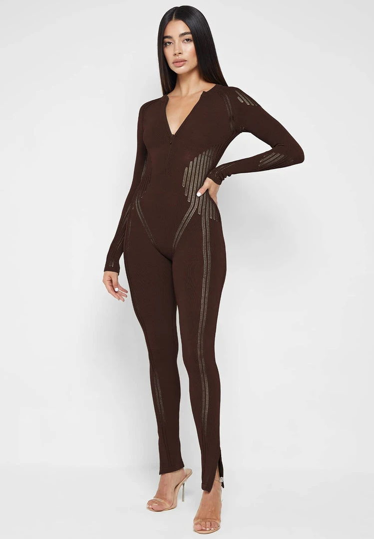 Woman Jumpsuits Knitted Contour Jumpsuit - Brown JUMPSUITS & PLAYSUITS