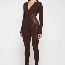 Woman Jumpsuits Knitted Contour Jumpsuit - Brown JUMPSUITS & PLAYSUITS