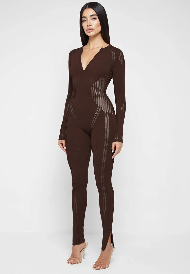 Woman Jumpsuits Knitted Contour Jumpsuit - Brown JUMPSUITS & PLAYSUITS
