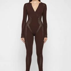 Woman Jumpsuits Knitted Contour Jumpsuit - Brown JUMPSUITS & PLAYSUITS