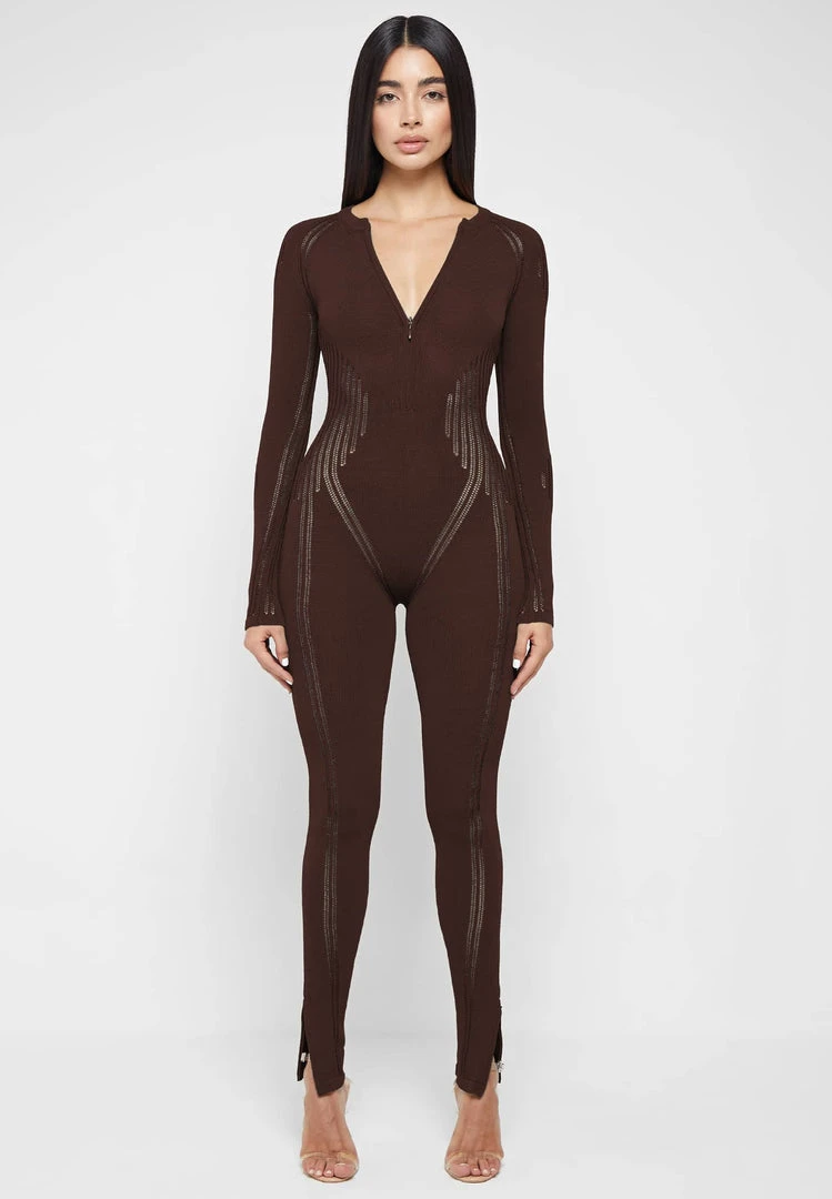 Woman Jumpsuits Knitted Contour Jumpsuit - Brown JUMPSUITS & PLAYSUITS