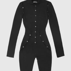 Woman Jumpsuits JUMPSUITS & PLAYSUITS Knitted Cut Out Playsuit - Black