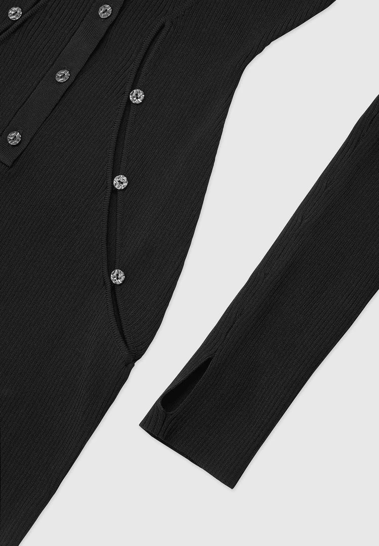 Woman Jumpsuits JUMPSUITS & PLAYSUITS Knitted Cut Out Playsuit - Black