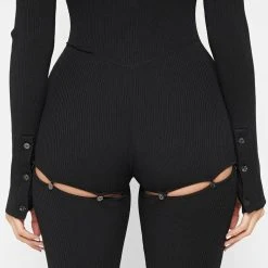 Woman Jumpsuits JUMPSUITS & PLAYSUITS Knitted Cut Out Playsuit - Black