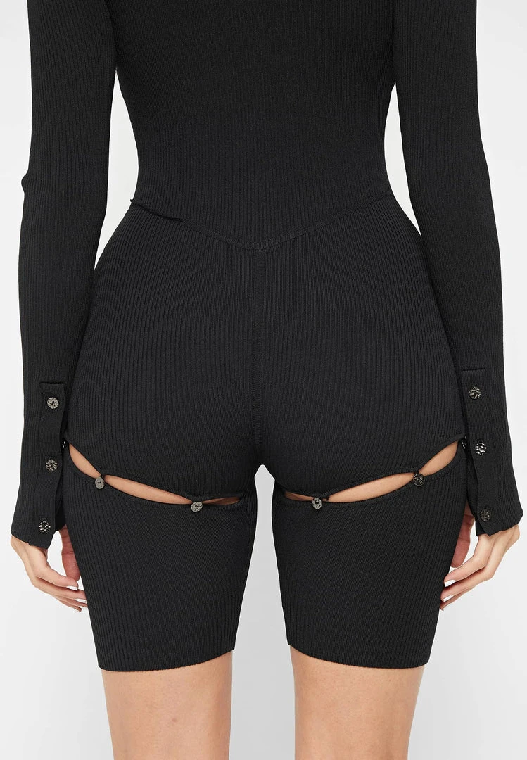 Woman Jumpsuits JUMPSUITS & PLAYSUITS Knitted Cut Out Playsuit - Black