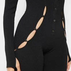 Woman Jumpsuits JUMPSUITS & PLAYSUITS Knitted Cut Out Playsuit - Black