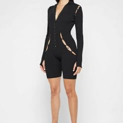 Woman Jumpsuits JUMPSUITS & PLAYSUITS Knitted Cut Out Playsuit - Black