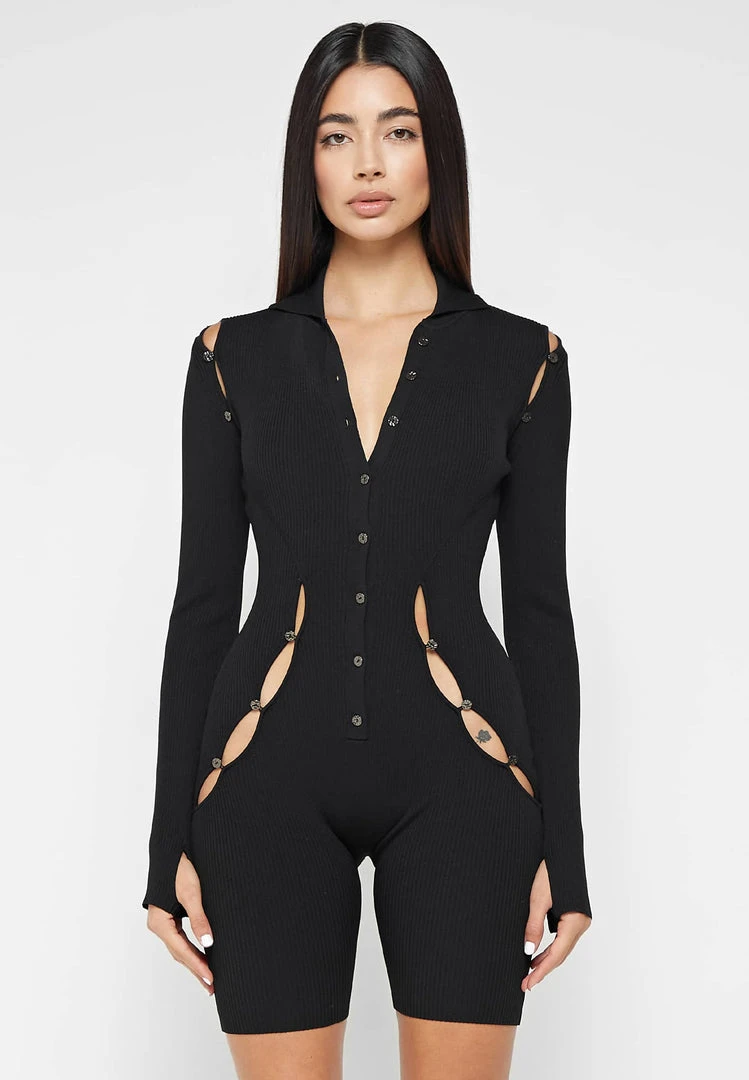 Woman Jumpsuits JUMPSUITS & PLAYSUITS Knitted Cut Out Playsuit - Black