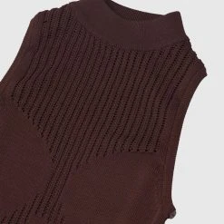 Woman Dresses Knitted High Neck Contour Dress - Brown