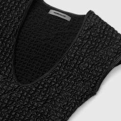 Woman Tops Vegan Leather Popcorn Cut Out Bodysuit - Black BODYSUITS