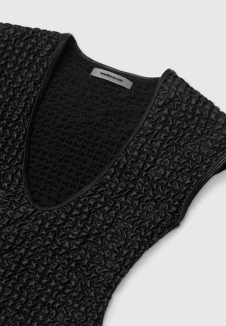 Woman Tops Vegan Leather Popcorn Cut Out Bodysuit - Black BODYSUITS