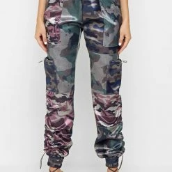 Woman Trousers Satin Camo Cargo Pants - Khaki CARGO PANTS & JOGGERS