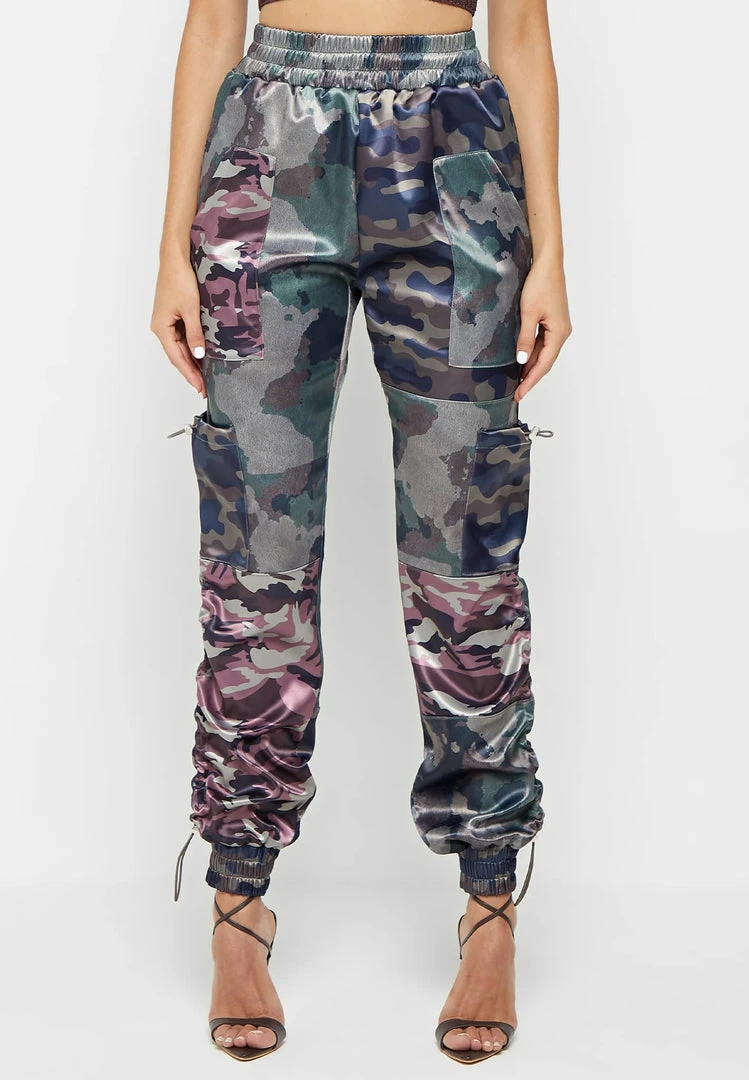 Woman Trousers Satin Camo Cargo Pants - Khaki CARGO PANTS & JOGGERS