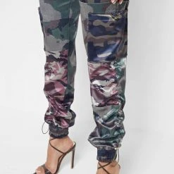 Woman Trousers Satin Camo Cargo Pants - Khaki CARGO PANTS & JOGGERS