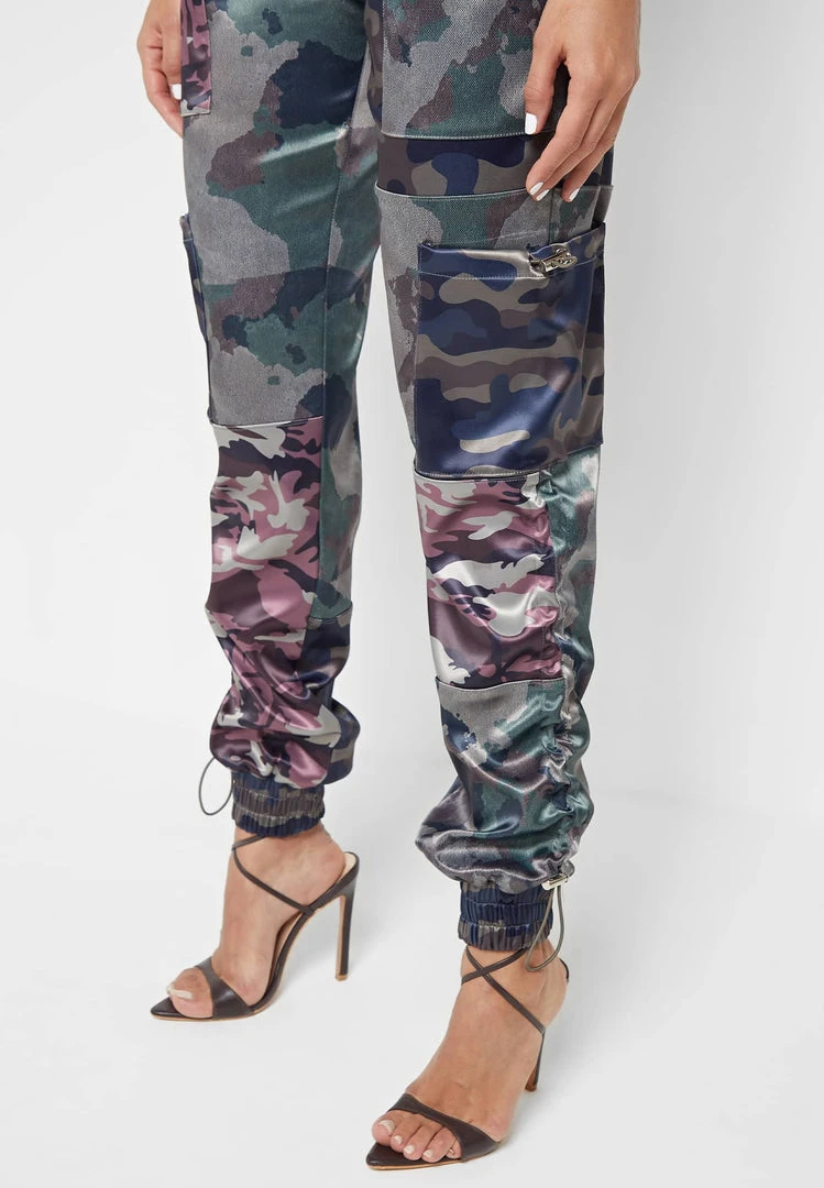 Woman Trousers Satin Camo Cargo Pants - Khaki CARGO PANTS & JOGGERS