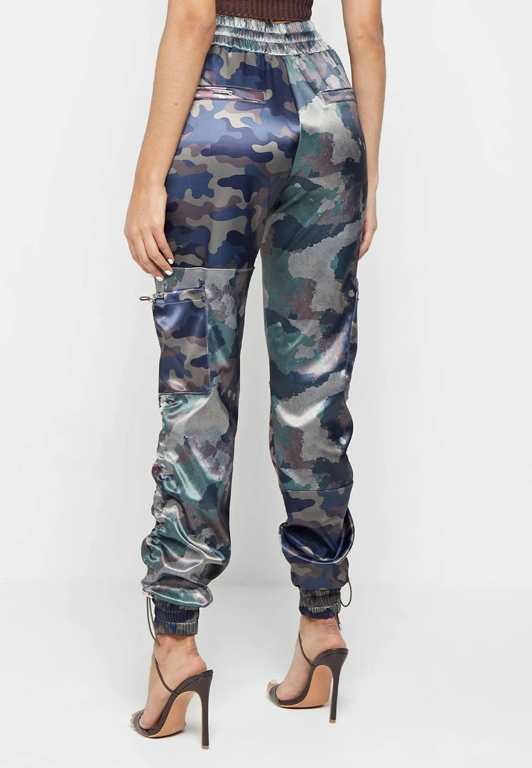 Woman Trousers Satin Camo Cargo Pants - Khaki CARGO PANTS & JOGGERS
