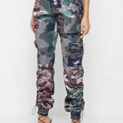 Woman Trousers Satin Camo Cargo Pants - Khaki CARGO PANTS & JOGGERS