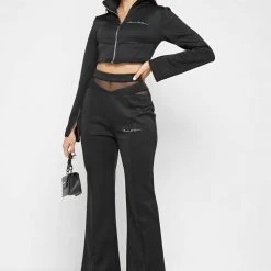 Woman Tracksuits TROUSERS Mesh Waist Track Pants - Black