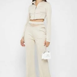 Woman Tracksuits TROUSERS Mesh Waist Track Pants - Beige