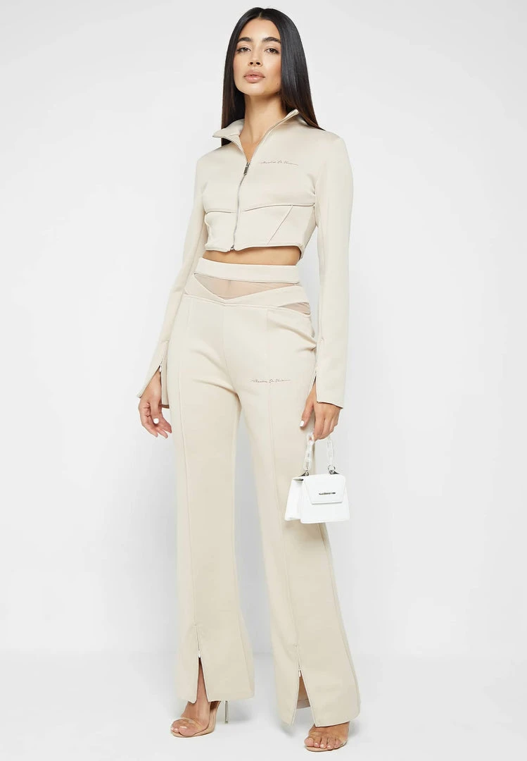 Woman Tracksuits TROUSERS Mesh Waist Track Pants - Beige