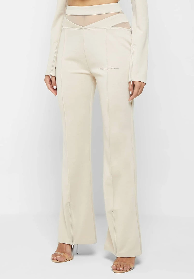 Woman Tracksuits TROUSERS Mesh Waist Track Pants - Beige