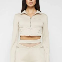 Woman Tracksuits Corset Track Jacket - Beige CO-ORDS