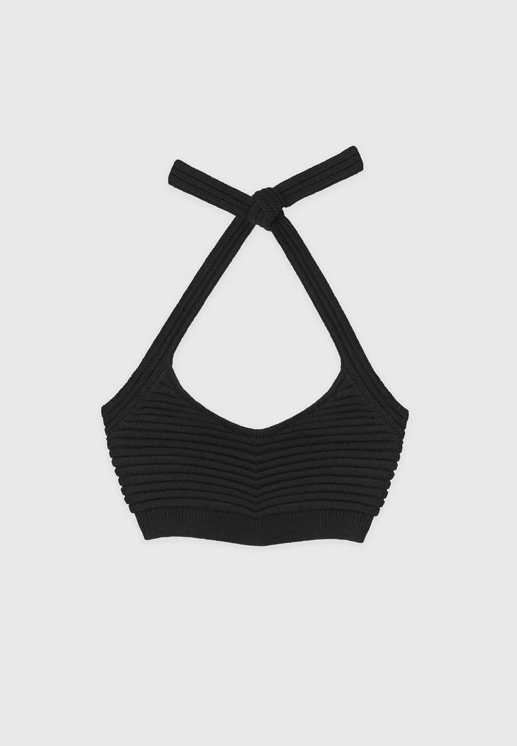 Woman Tops Knitted Bralette Top - Black TOPS & T SHIRTS