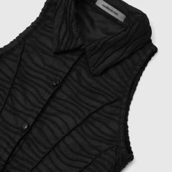 Woman Tops Asymmetric Shirred Mesh Top - Black