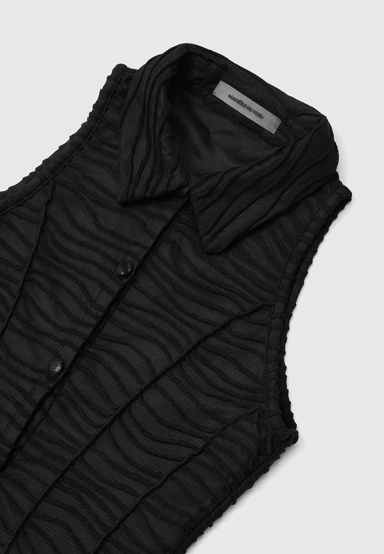 Woman Tops Asymmetric Shirred Mesh Top - Black