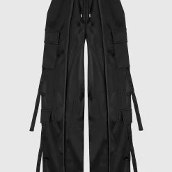 Woman Trousers Satin & Vegan Leather Cargo Trousers - Black CARGO PANTS & JOGGERS