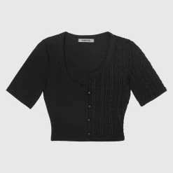 Woman Tops TOPS & T SHIRTS Bandage & Mesh Asymmetric Crop Top - Black