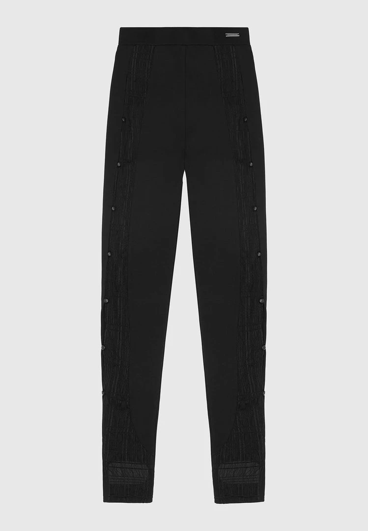 Woman Leggings Bandage & Mesh Cut Out Leggings - Black