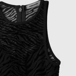 Woman Tops Mesh Zebra Print Racer Bodysuit - Black BODYSUITS