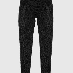 Woman Leggings Mesh Zebra Print Leggings - Black