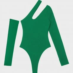 Woman Tops Asymmetric Bodysuit With Sleeve - Green