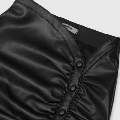 Woman Skirts Vegan Leather Ruched Mini Skirt - Black