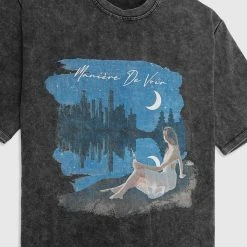 Woman Tops Starry Night Graphic T-Shirt - Washed Black