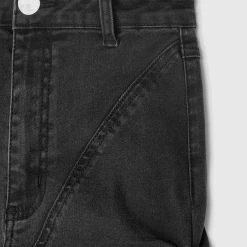 Woman Denim Tacked Denim Flared Jeans - Washed Black
