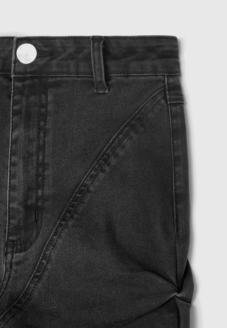 Woman Denim Tacked Denim Flared Jeans - Washed Black